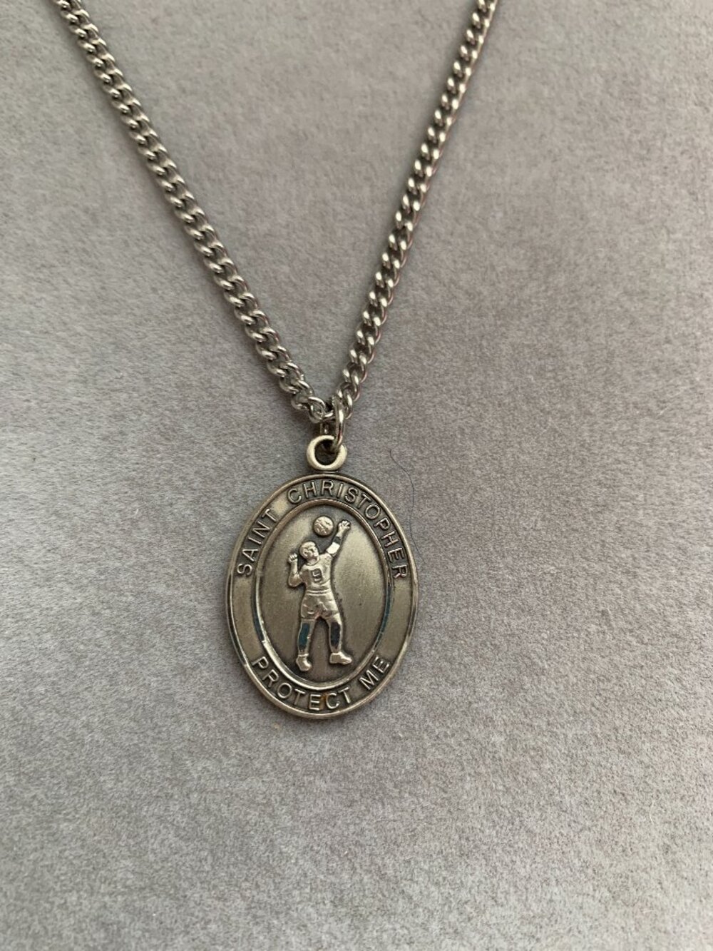 Sterling Silver St. Christopher Volleyball - Boy Medal Oval w/ 24" SS Chain